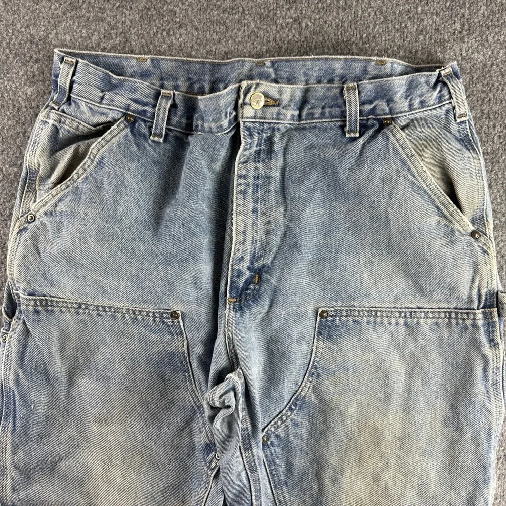 Vintage Faded Carhartt B73 DST Double Knee Dungaree Denim Jeans Men's 38x30 Y2K